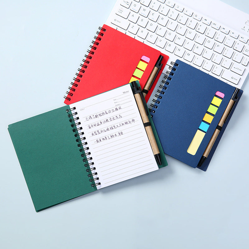 Notepad Double Spiral Notebook W/ Sticky Flags, Eco Pen