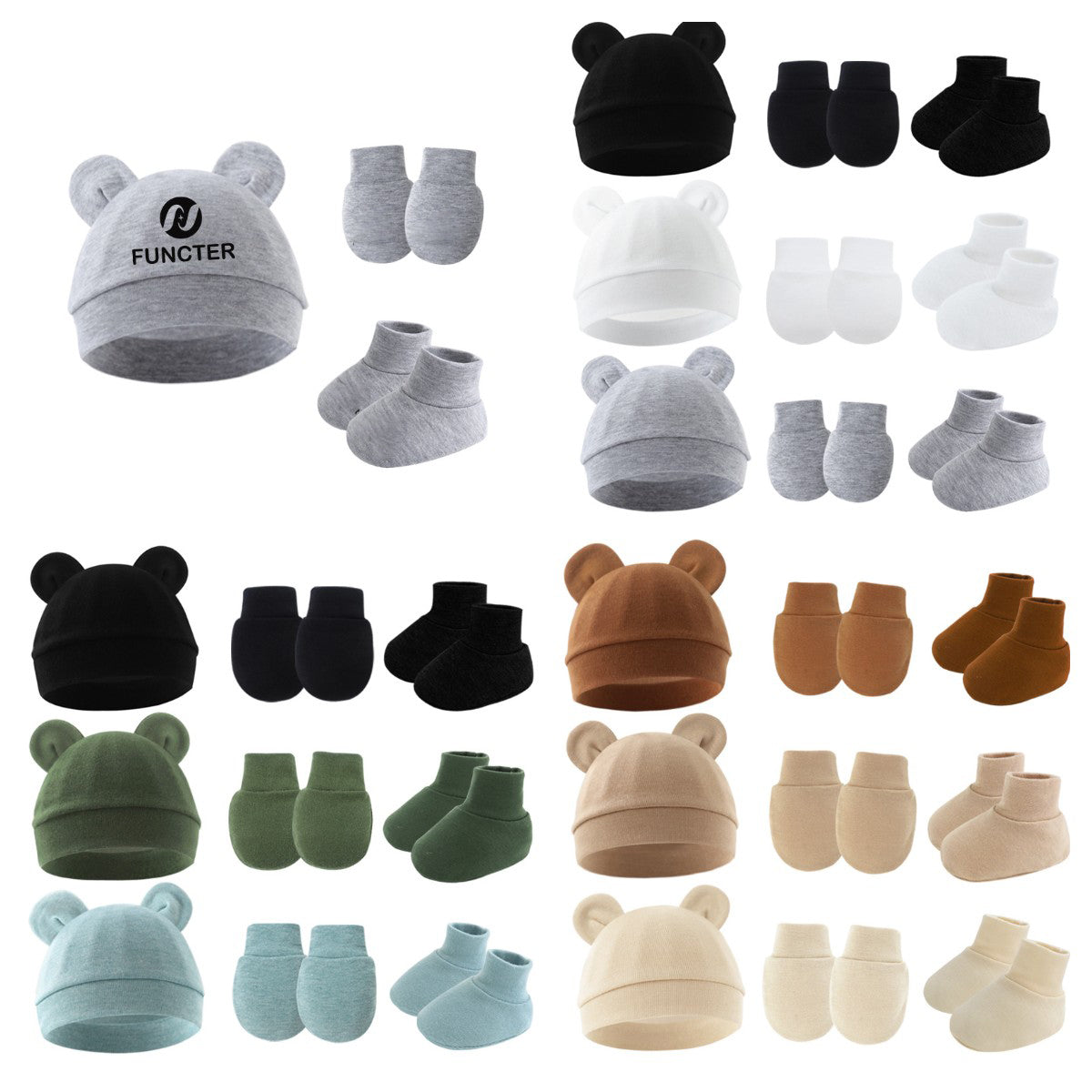 Baby Hat Mittens Socks Set Round Ear Style
