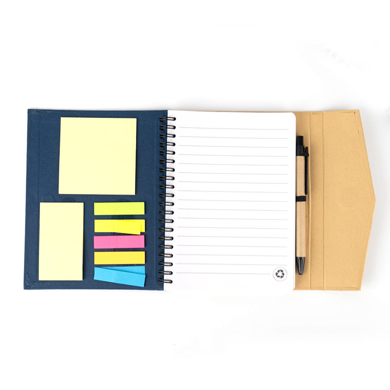 Notepad Double Spiral Notebook Magnetic Buckle W/ Sticky Flags, Eco Pen