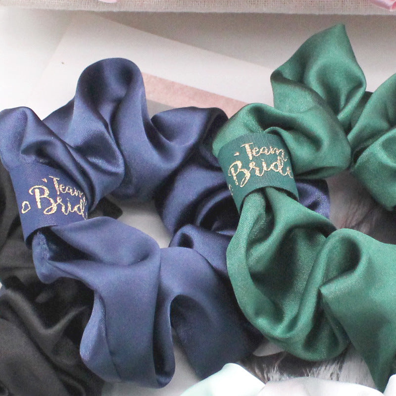 Solid Color Satin Polyester Hair Scrunchies Elastic Hair Tie - Woven Label