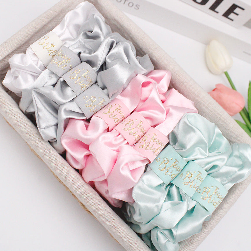 Solid Color Satin Polyester Hair Scrunchies Elastic Hair Tie - Woven Label