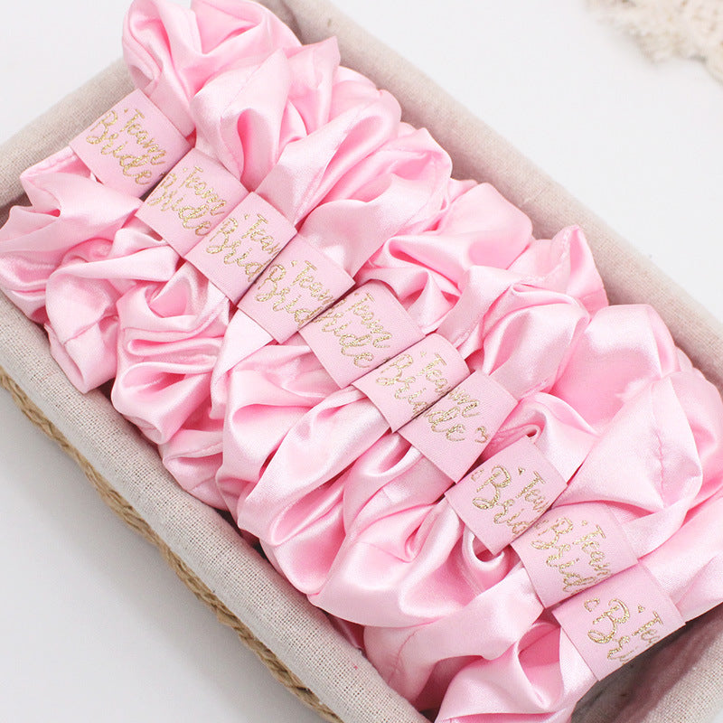 Solid Color Satin Polyester Hair Scrunchies Elastic Hair Tie - Woven Label
