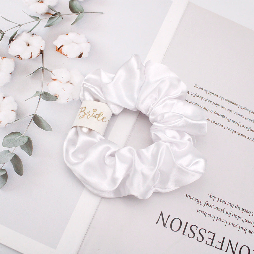 Solid Color Satin Polyester Hair Scrunchies Elastic Hair Tie - Woven Label