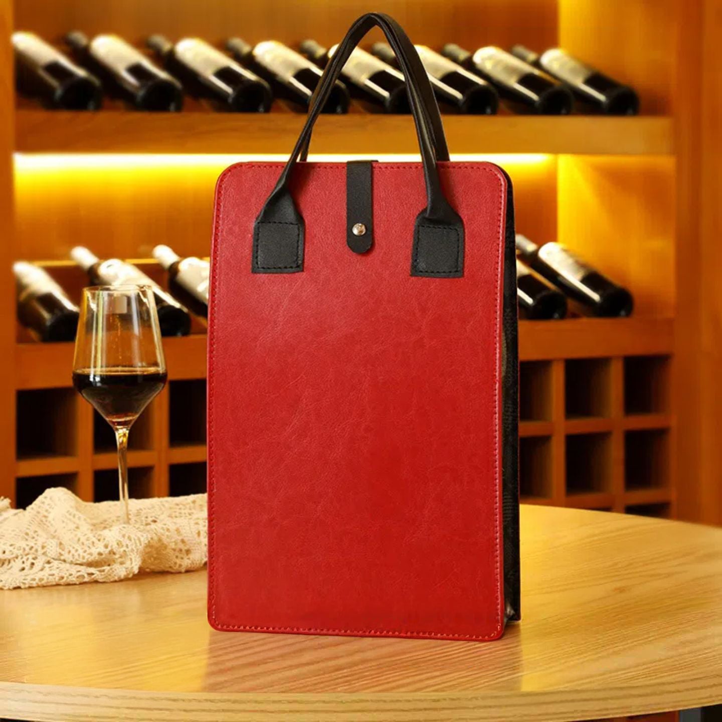 Portable Double Bottle Leather Wine Tote Bag