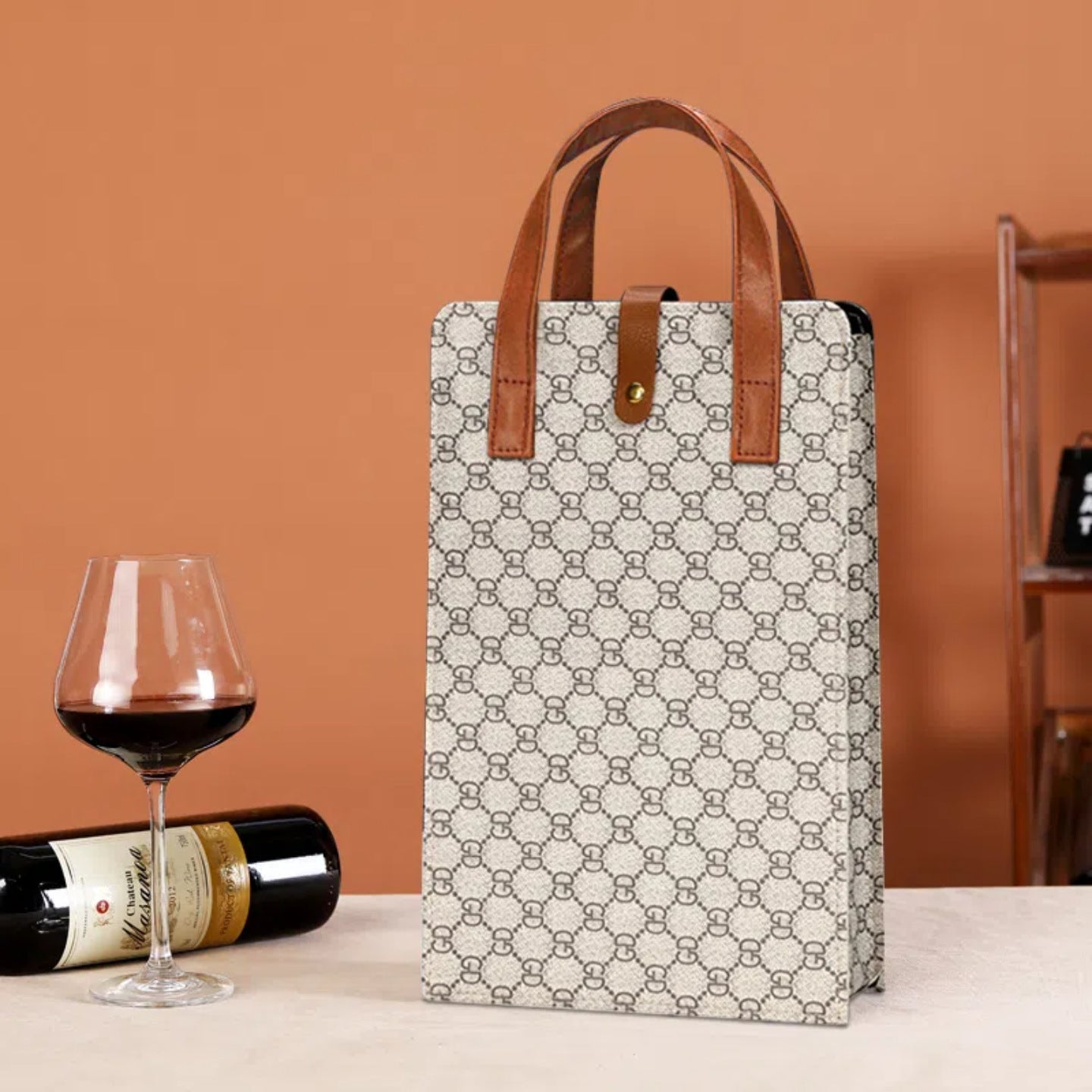 Portable Double Bottle Leather Wine Tote Bag