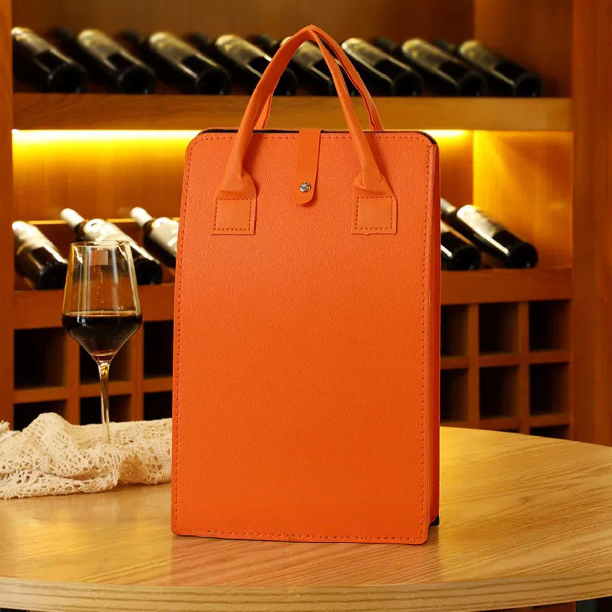 Portable Double Bottle Leather Wine Tote Bag