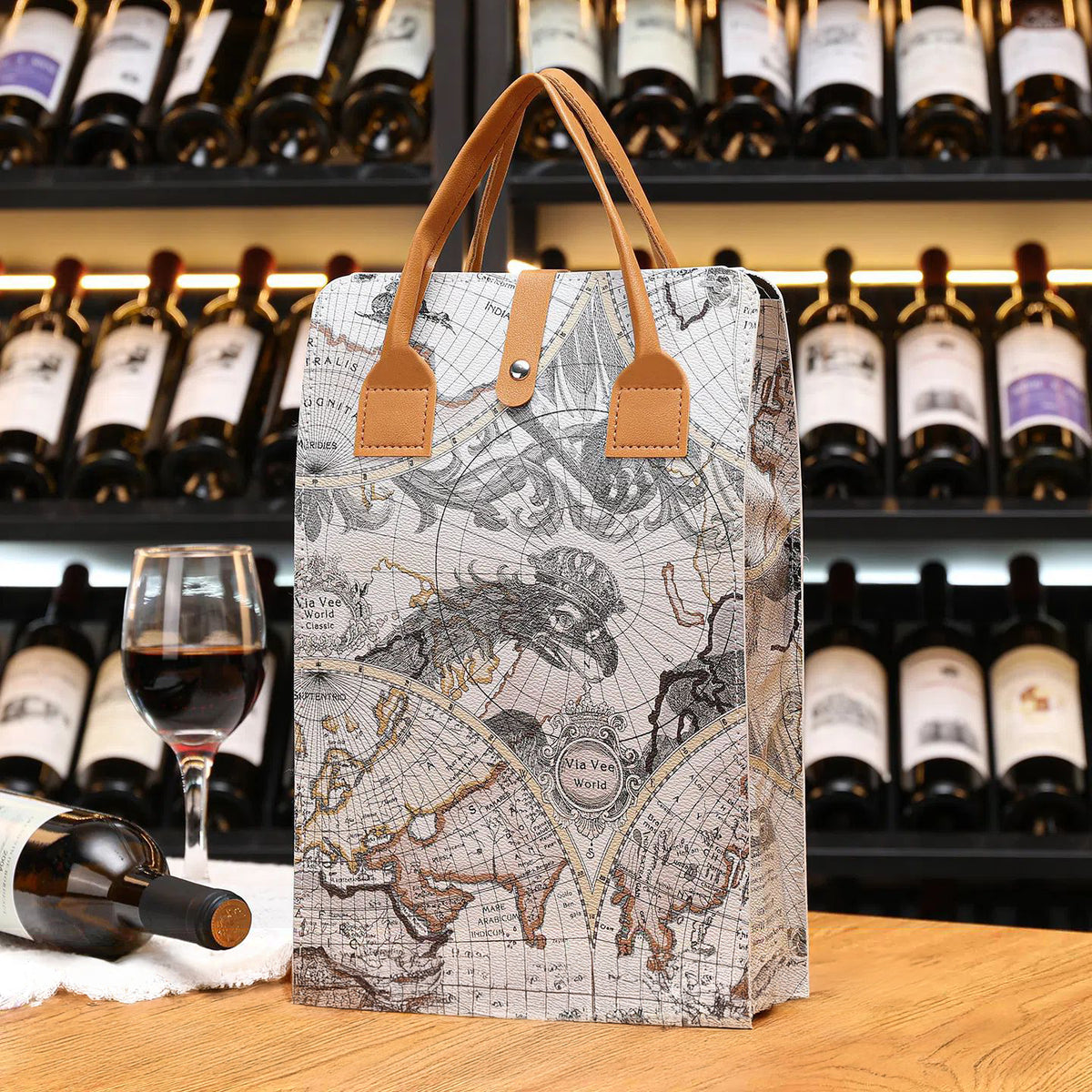 Portable Double Bottle Leather Wine Tote Bag
