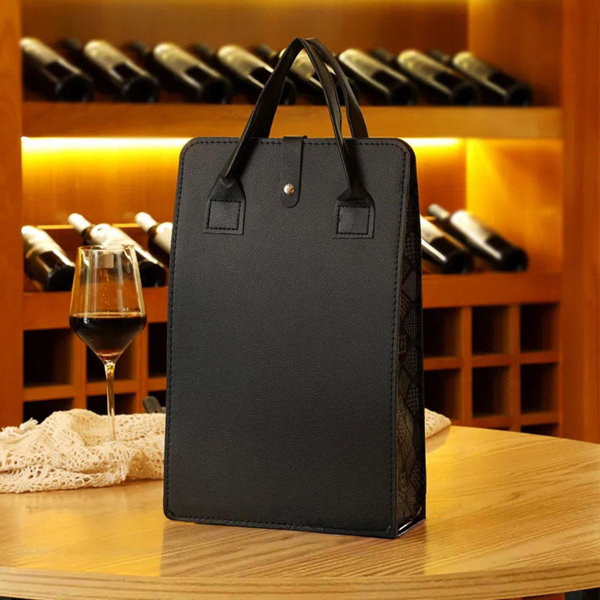 Portable Double Bottle Leather Wine Tote Bag