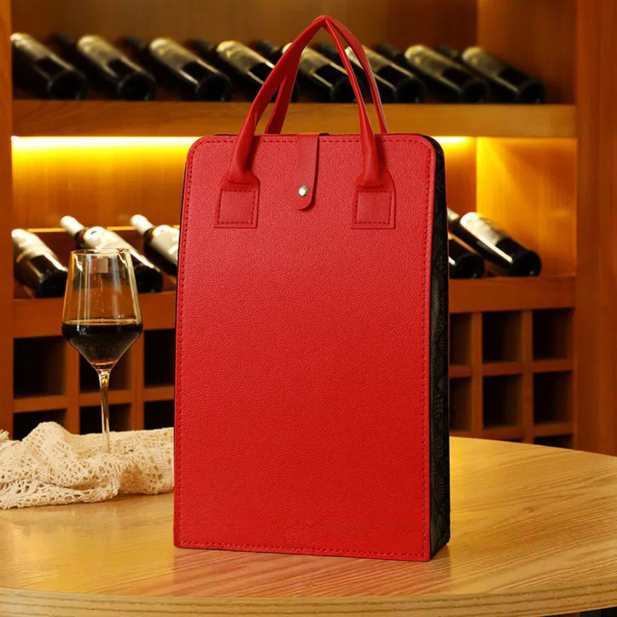 Portable Double Bottle Leather Wine Tote Bag
