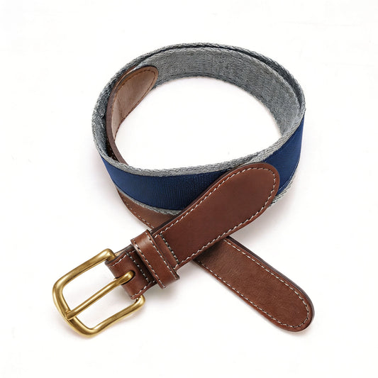 Vintage Top Layer Leather Belt Needle Buckle Canvas Cowhide Sport Woven Belt