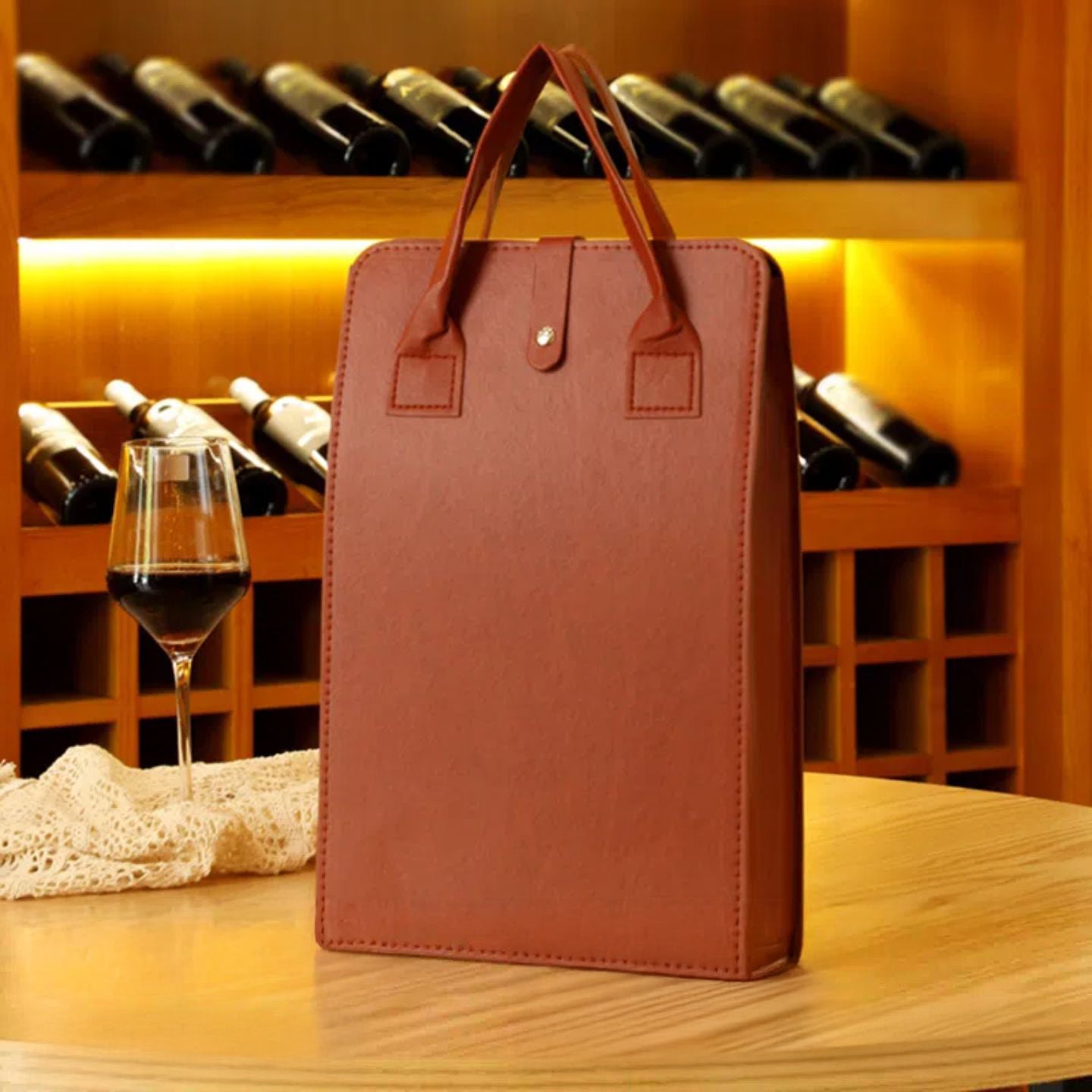 Portable Double Bottle Leather Wine Tote Bag