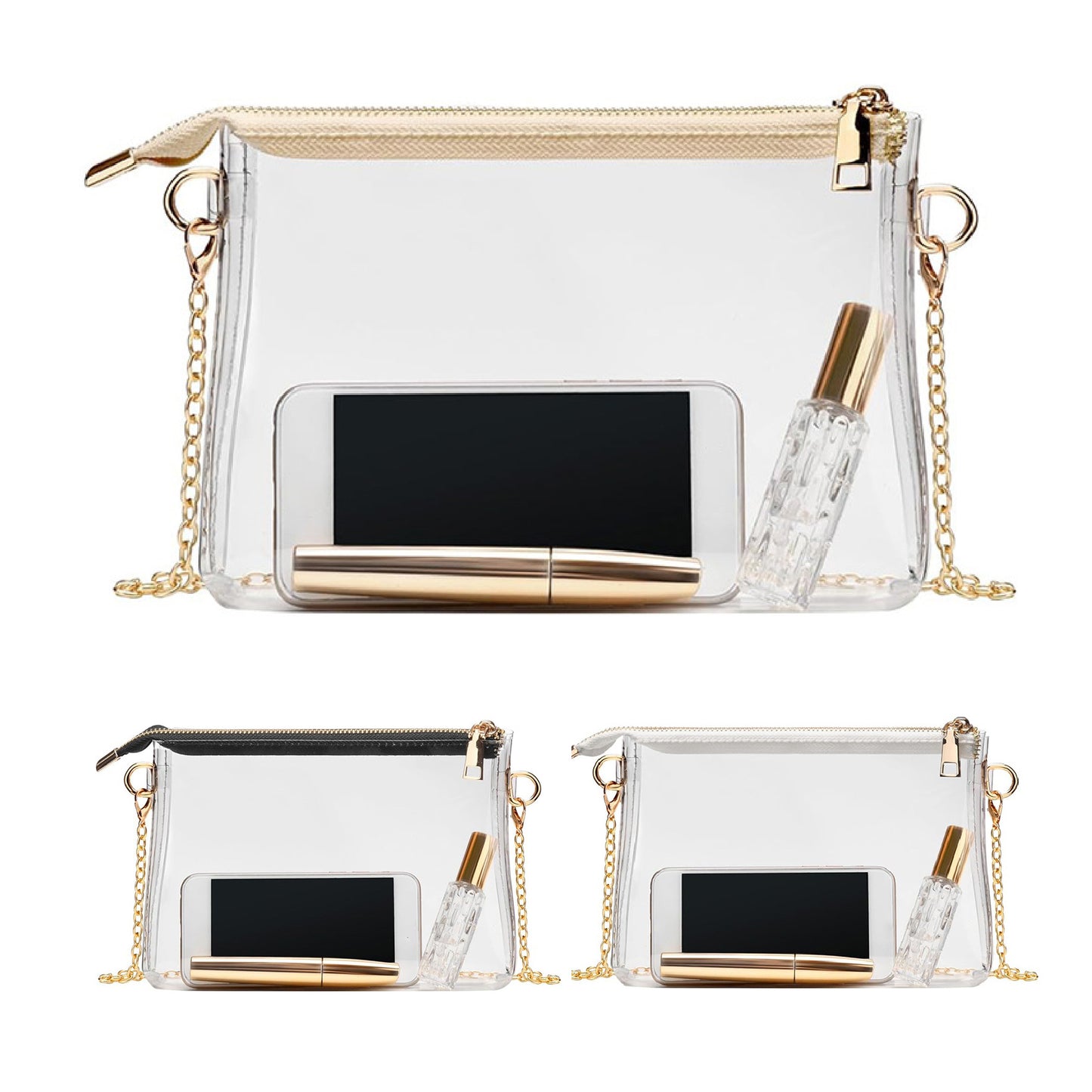 Clear PVC Stadium-Approved Crossbody Bag with Gold Chain Strap