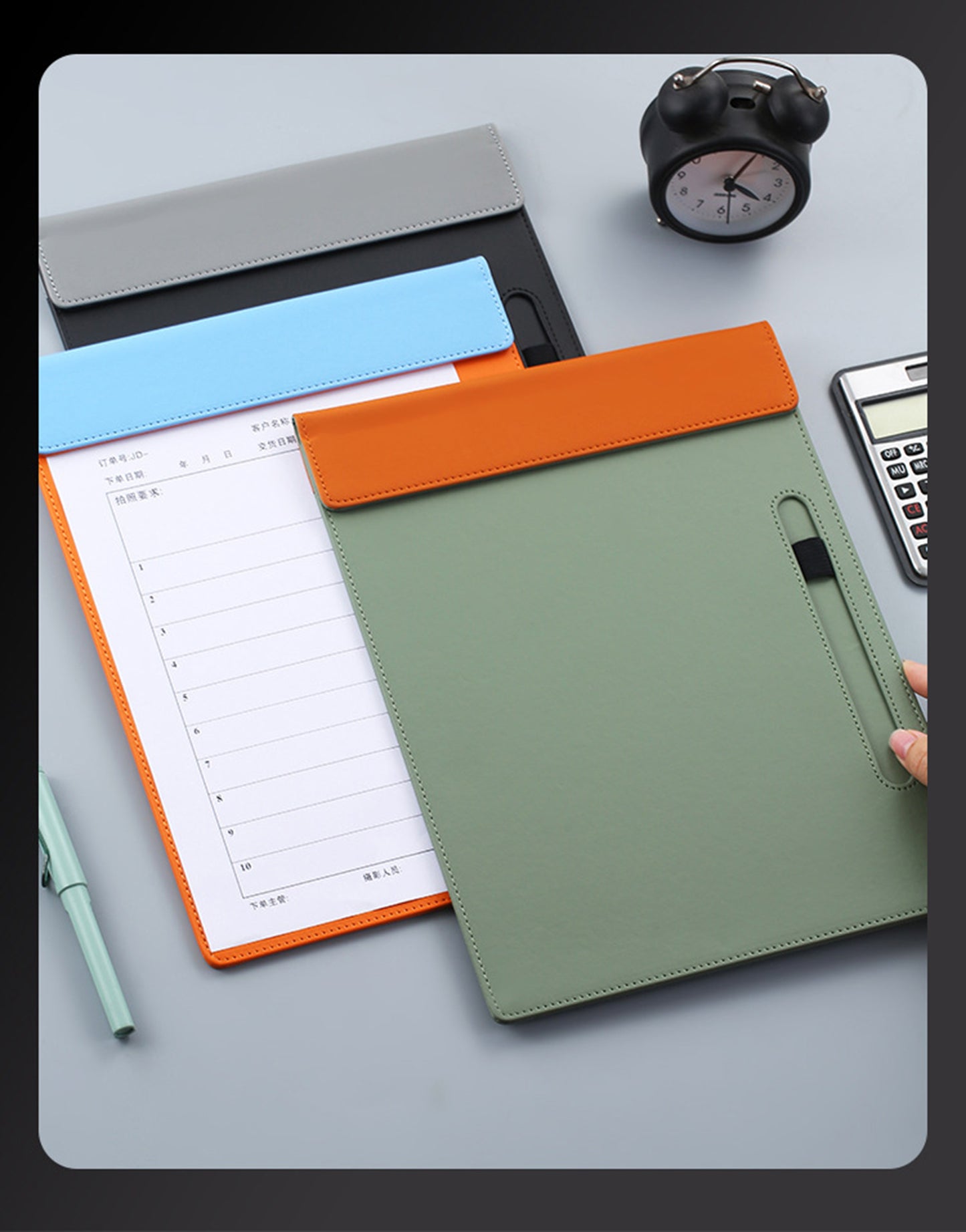 Two-tone A4 Magnetic PU Leather Clipboard W/Pen Holder And Pen