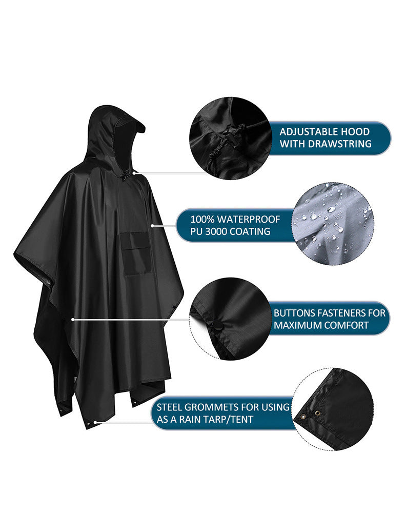 Multi-functional 3-in-1 Poncho Hooded Rain Poncho Waterproof Raincoat Jacket for Men Women Adults