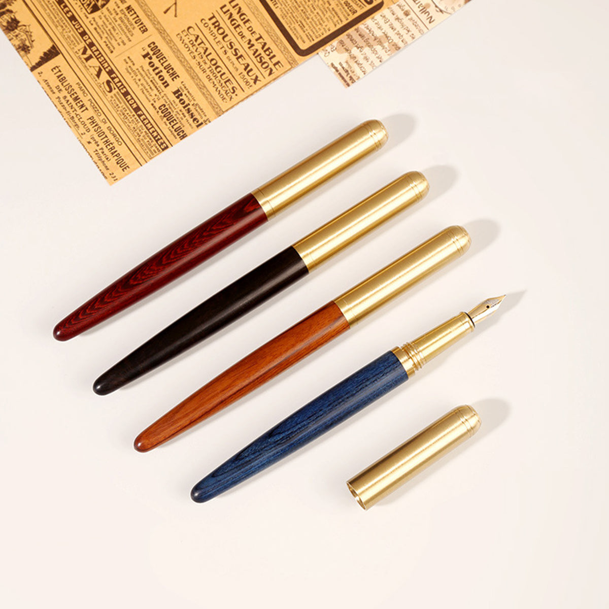 Luxury Wooden Fountain Pen with Brass Pen Cap