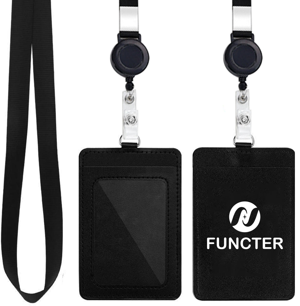 PU Leather Badge Holder With Heavy Duty Retractable Badge Reel Lanyard
