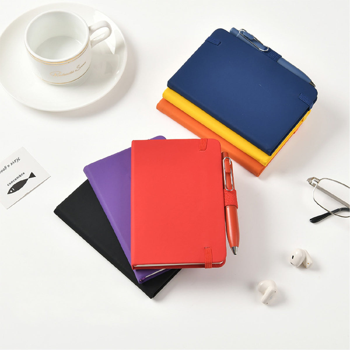 A6 PU Leatherette Cover Journal College Ruled Notebook Pen Combo Elastic Closure Pocket Notebook