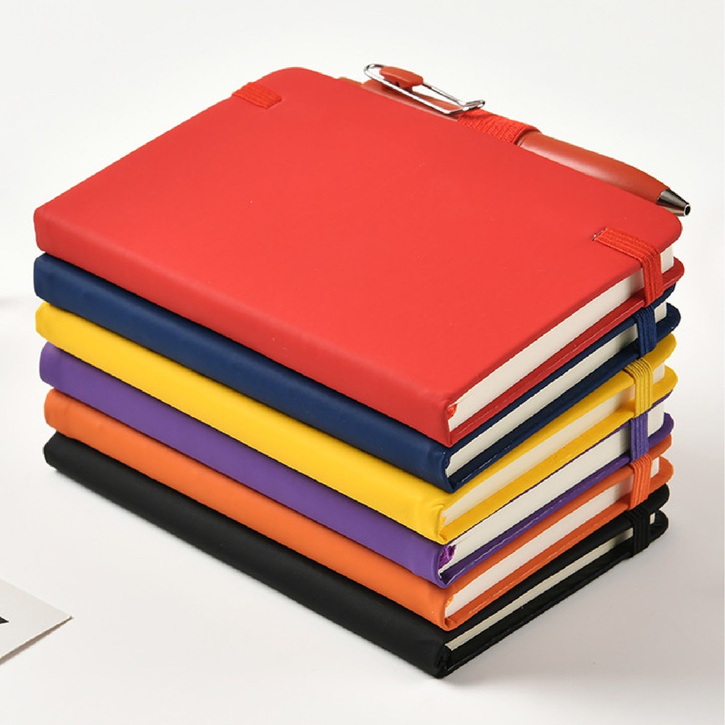 A6 PU Leatherette Cover Journal College Ruled Notebook Pen Combo Elastic Closure Pocket Notebook