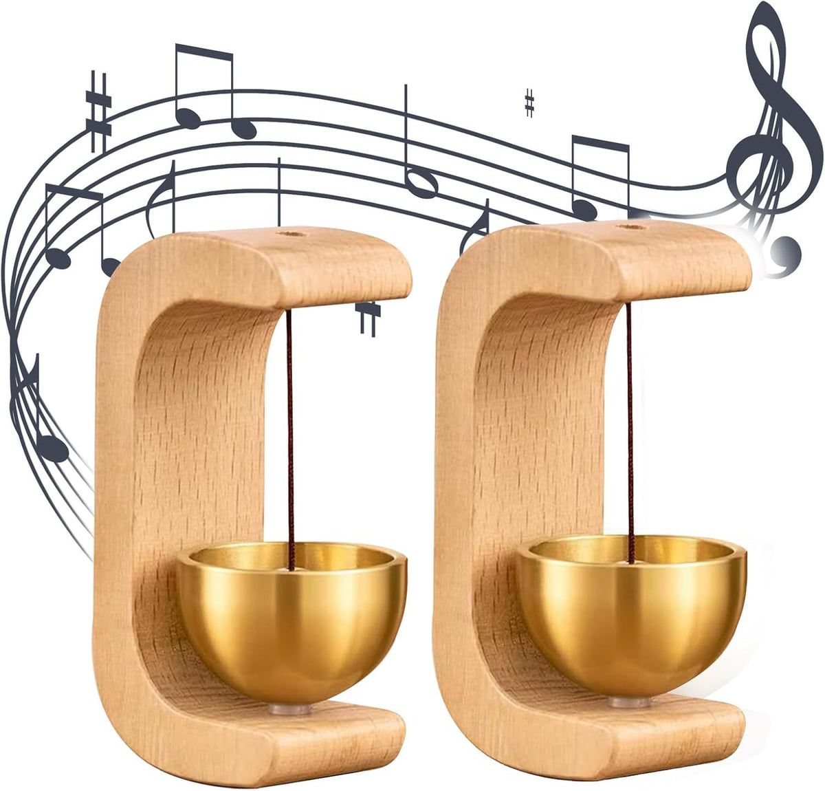 Magnetic Attached Wooden Brass Doorbell Entry Wind Chime Home Decorative Copper Bell Ornament