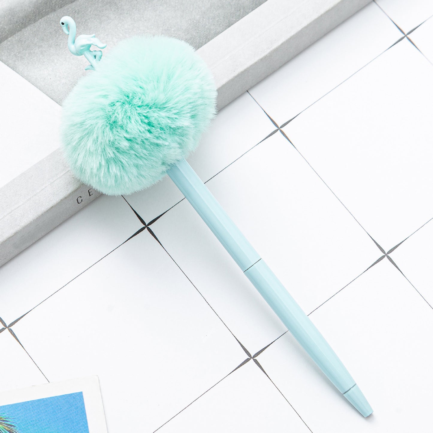 Pompom Cute Fluffy Ballpoint Pen with Flamingo Tops