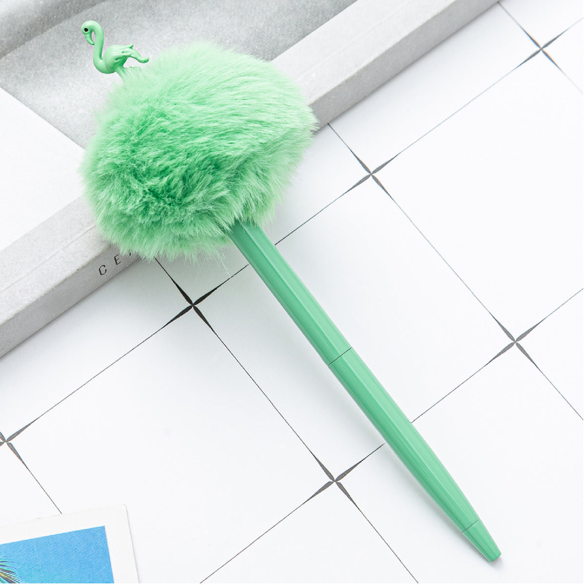 Pompom Cute Fluffy Ballpoint Pen with Flamingo Tops