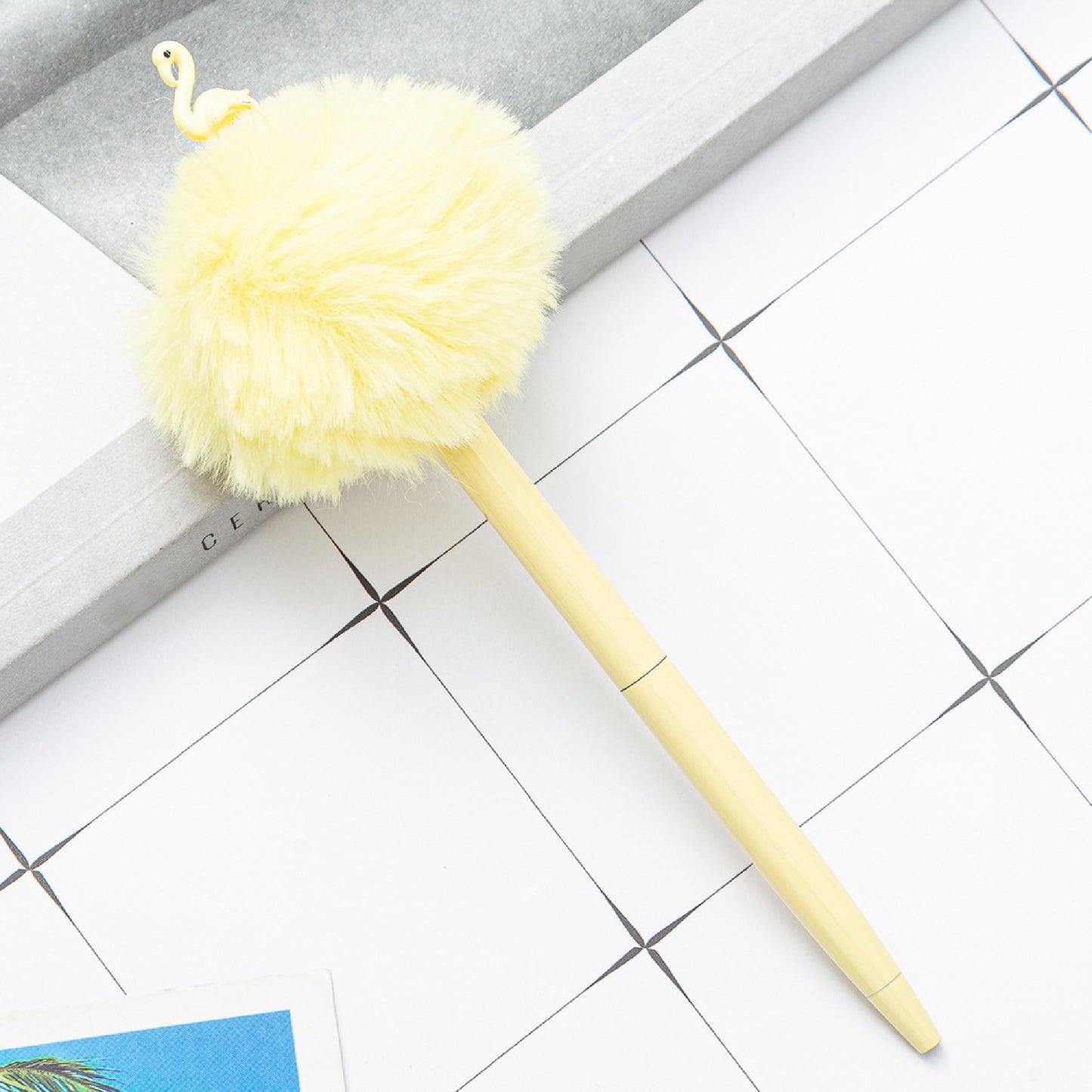 Pompom Cute Fluffy Ballpoint Pen with Flamingo Tops