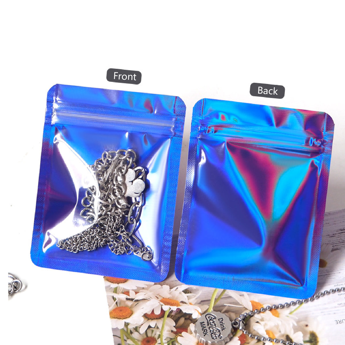 3 x 3.9" Iridescent Resealable Plastic Bags Clear Window Zipper Bags Seal Storage Pouch