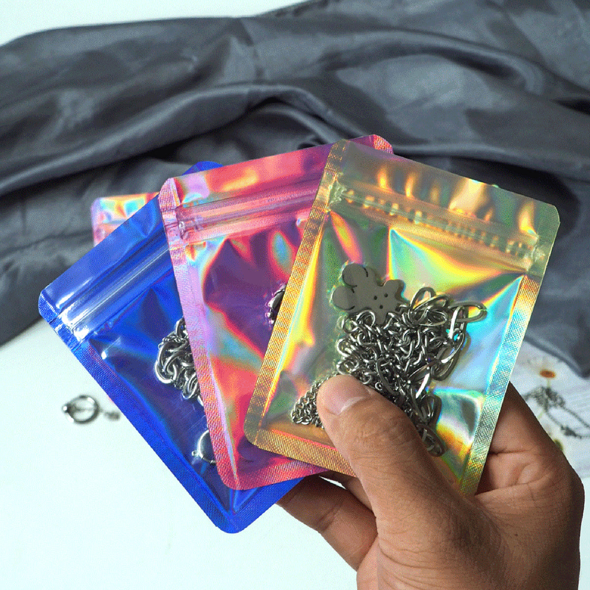 3 x 3.9" Iridescent Resealable Plastic Bags Clear Window Zipper Bags Seal Storage Pouch