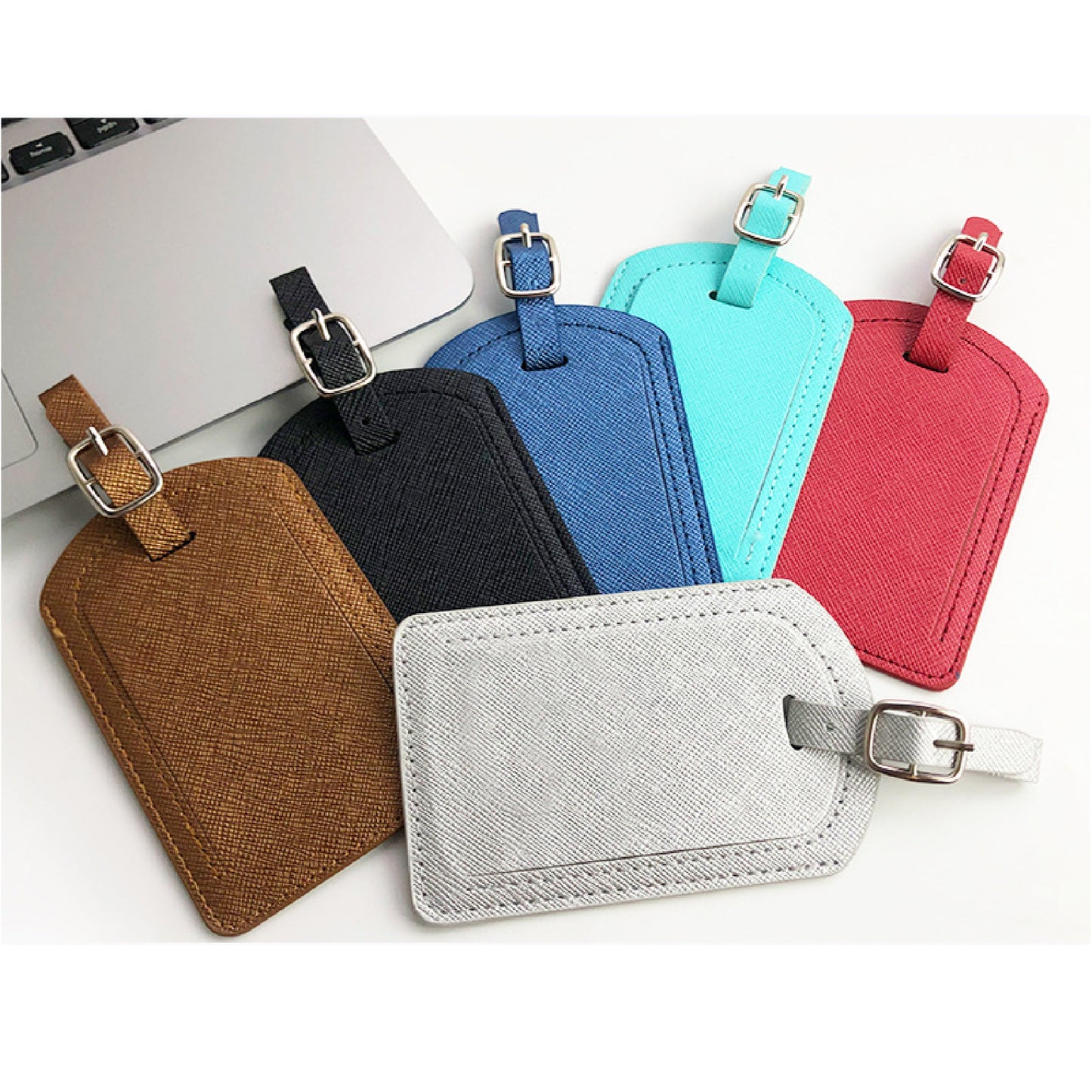 Saffiano Leather Luggage Tag with Full Back Privacy Cover PU Baggage Tag Suitcase Use
