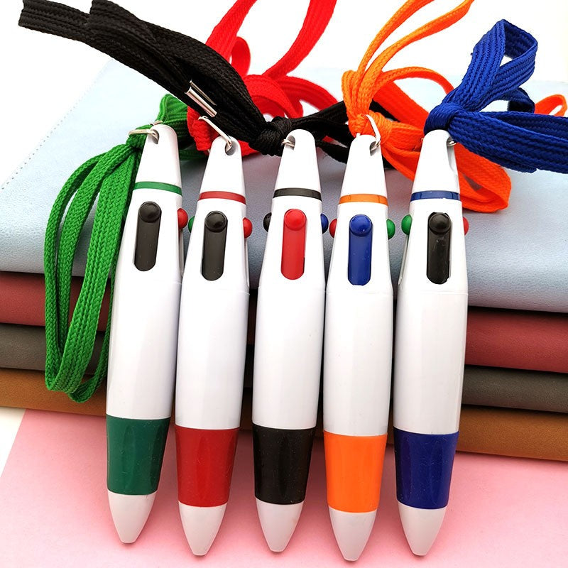 4-Color Big Fat Pen Retractable Ballpoint Pen w/Lanyard