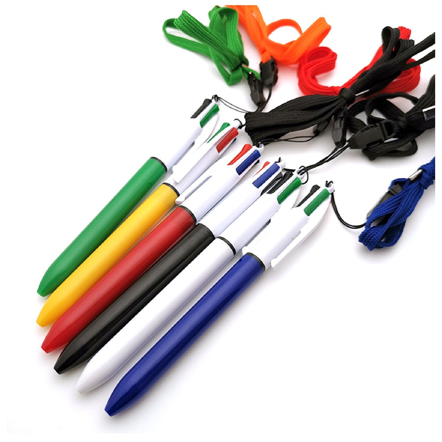 4-Color Original Retractable Ballpoint Pen w/Lanyard