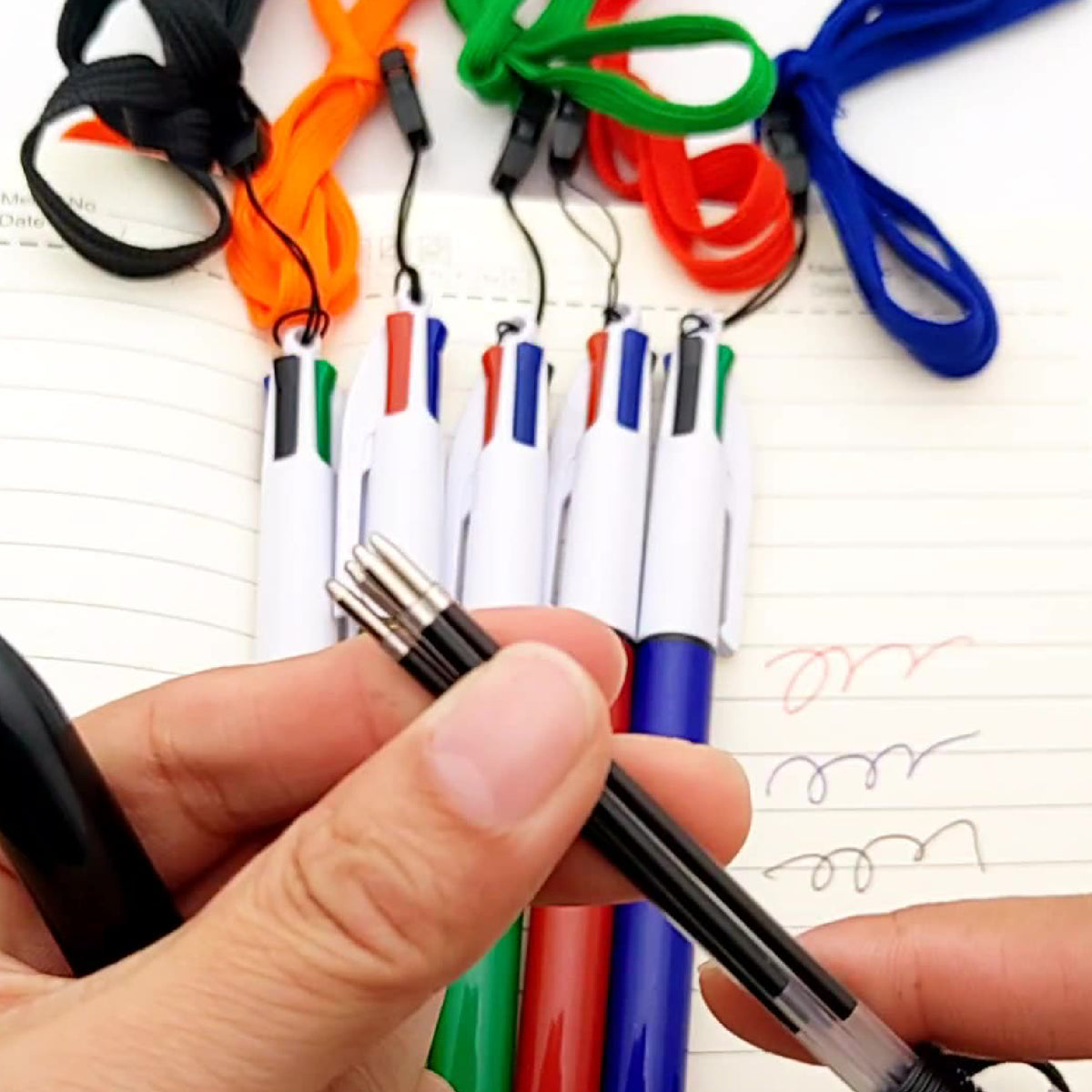 4-Color Original Retractable Ballpoint Pen w/Lanyard