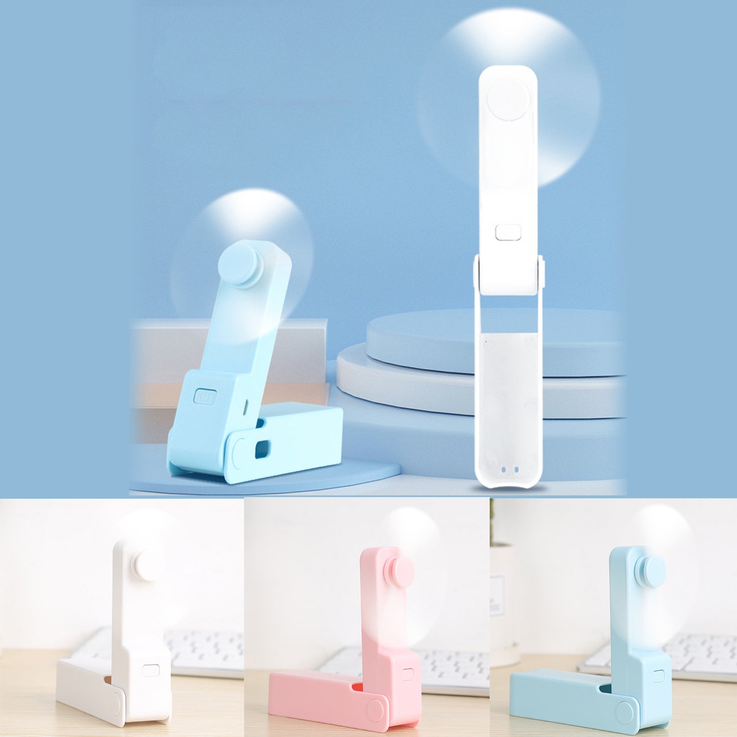 Adjustable 3 Levels Wind Speed Handheld Fan Rechargeable Folding Mini Fan