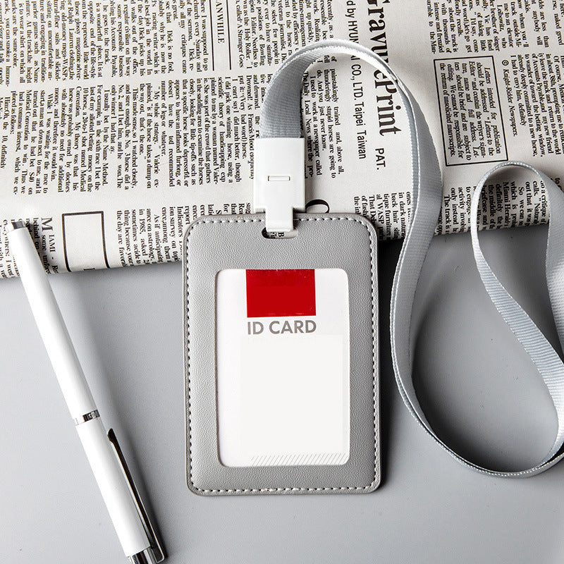 Leather Vertical ID Card Holder Badge Holder With Lanyard