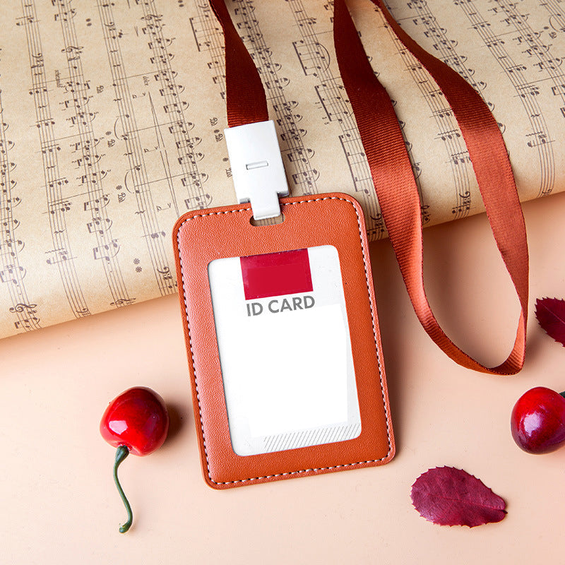 Leather Vertical ID Card Holder Badge Holder With Lanyard