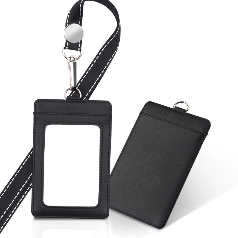 Leather Employee's ID Badge Holder Card Holder With Lanyard