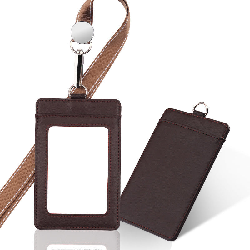 Leather Employee's ID Badge Holder Card Holder With Lanyard