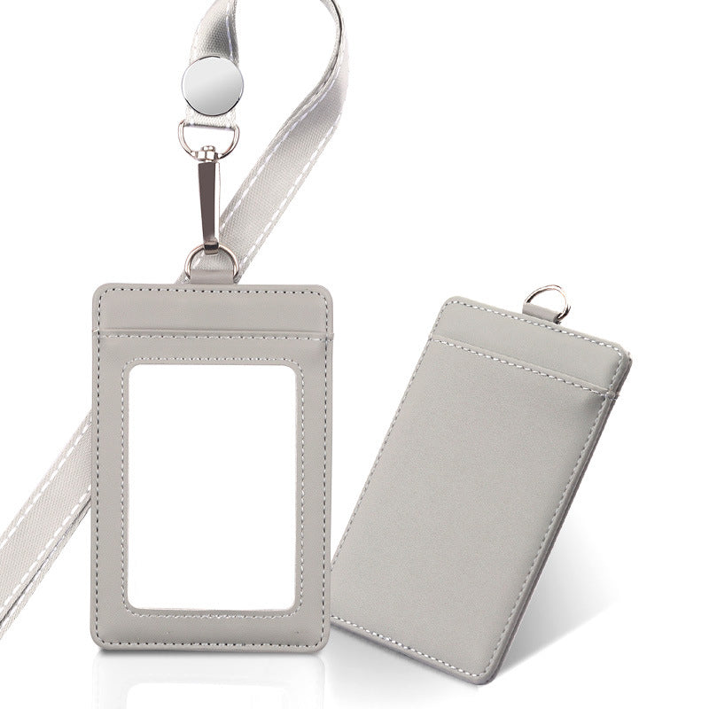 Leather Employee's ID Badge Holder Card Holder With Lanyard