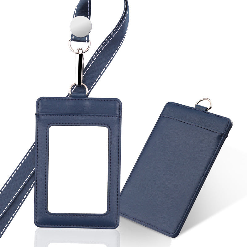 Leather Employee's ID Badge Holder Card Holder With Lanyard