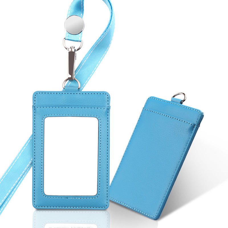 Leather Employee's ID Badge Holder Card Holder With Lanyard