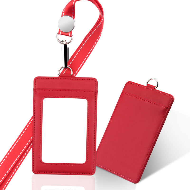 Leather Employee's ID Badge Holder Card Holder With Lanyard