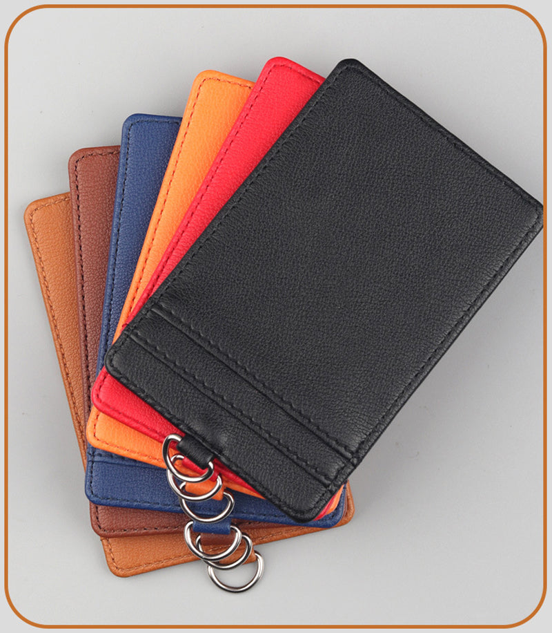 Vertical PU Leather ID Card Holder Badge Holder With Lanyard