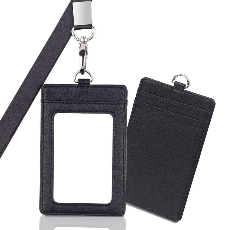 Vertical PU Leather ID Card Holder Badge Holder With Lanyard