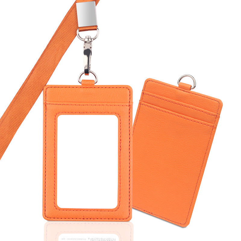 Vertical PU Leather ID Card Holder Badge Holder With Lanyard