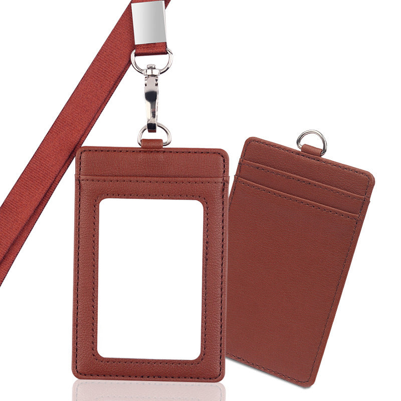 Vertical PU Leather ID Card Holder Badge Holder With Lanyard
