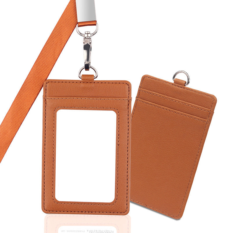 Vertical PU Leather ID Card Holder Badge Holder With Lanyard