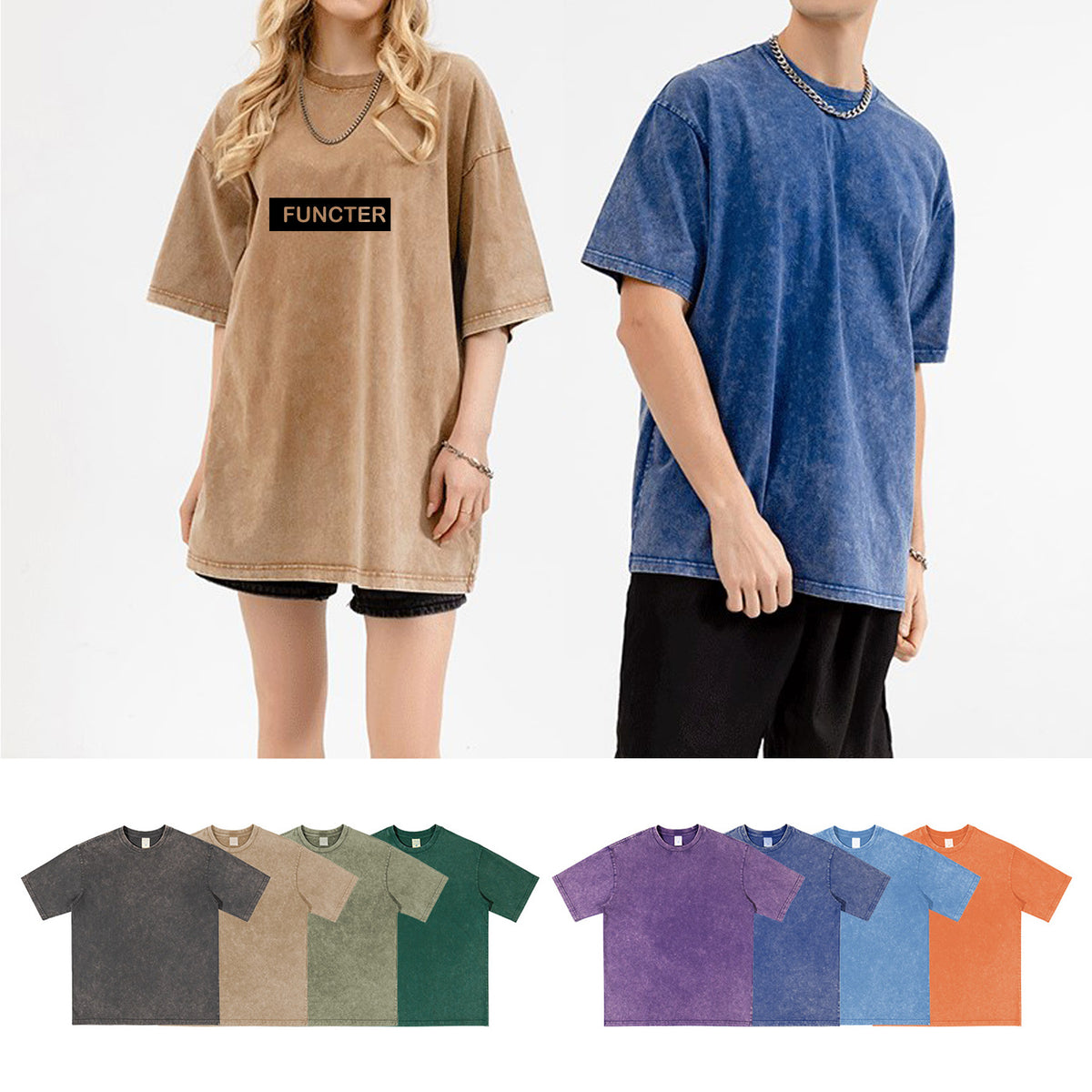 Unisex Washed Demin Color Crew Neck Oversized T Shirt Short Sleeve Tees