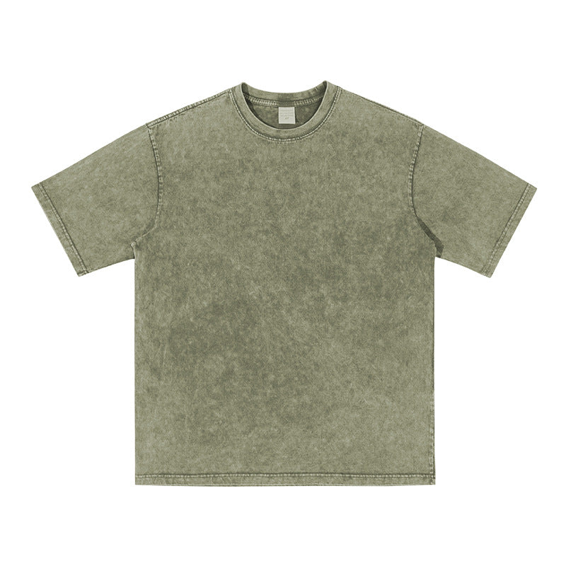 Unisex Washed Demin Color Crew Neck Oversized T Shirt Short Sleeve Tees