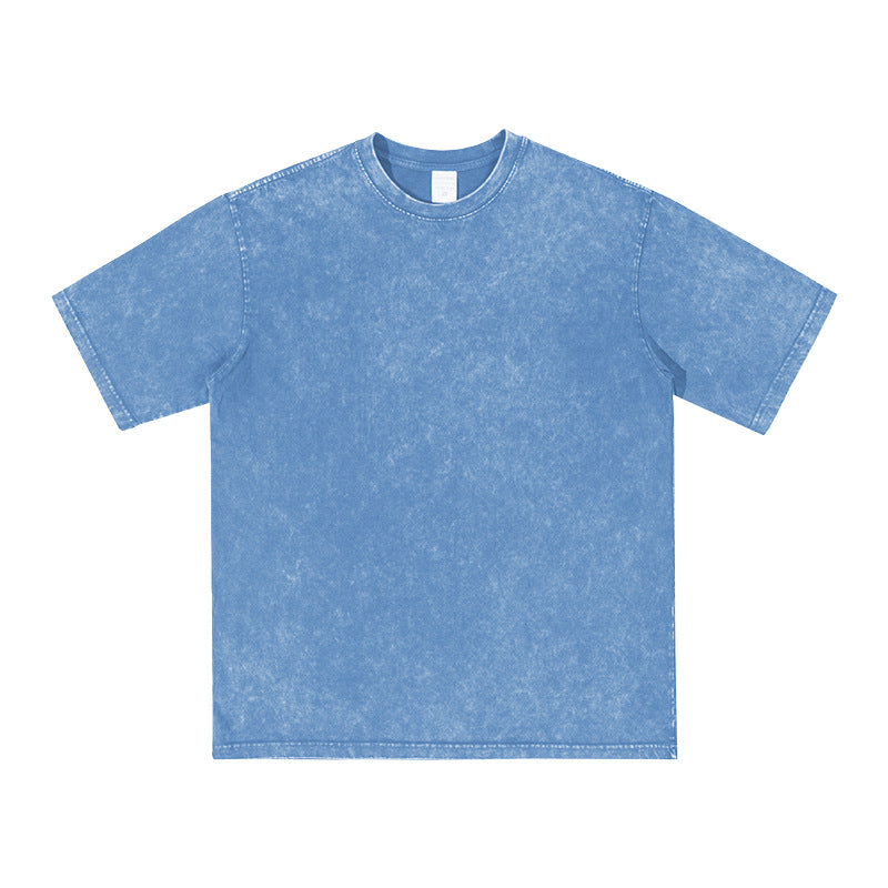 Unisex Washed Demin Color Crew Neck Oversized T Shirt Short Sleeve Tees