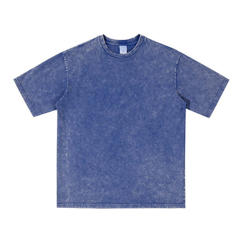Unisex Washed Demin Color Crew Neck Oversized T Shirt Short Sleeve Tees